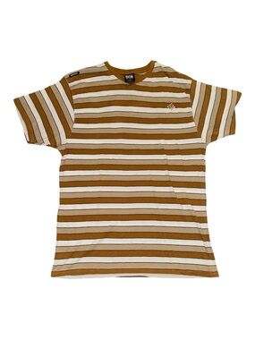 Enyoce Striped Short-Sleeve Crewneck Tee in Tan & White size Xl
